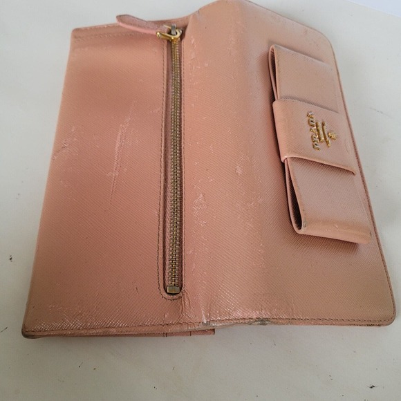 PRADA Saffiano Fiocco Orchidea Wallet Clutch Large Light Pink Envelope Bow Fair - Picture 10 of 15